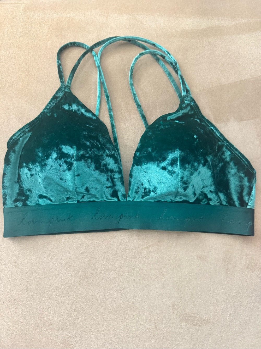PINK Victoria's Secret Velvet Bralette. Green. Size Large